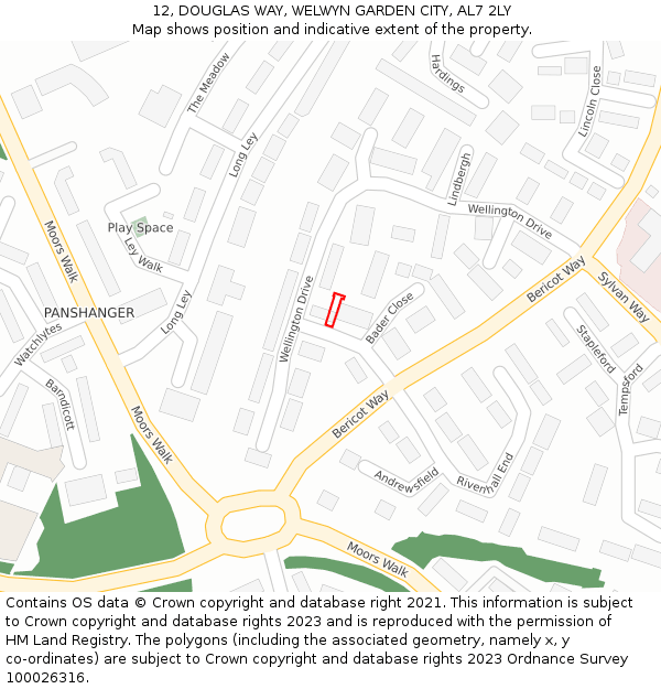 12, DOUGLAS WAY, WELWYN GARDEN CITY, AL7 2LY: Location map and indicative extent of plot
