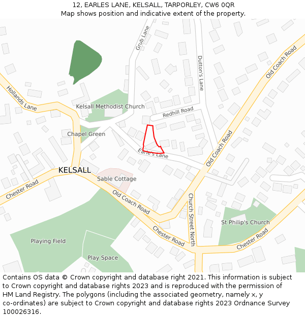 12, EARLES LANE, KELSALL, TARPORLEY, CW6 0QR: Location map and indicative extent of plot