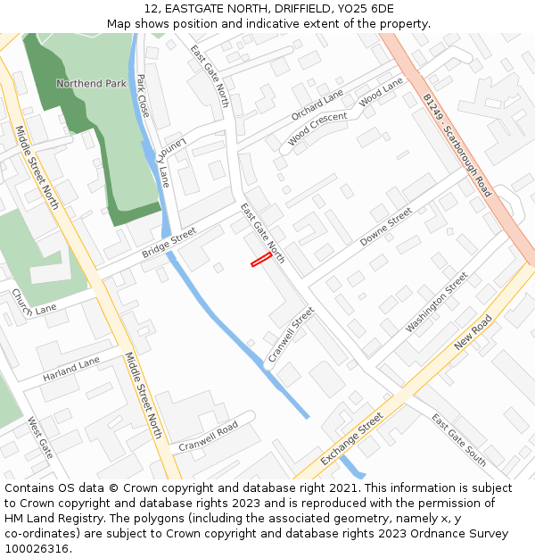 12, EASTGATE NORTH, DRIFFIELD, YO25 6DE: Location map and indicative extent of plot