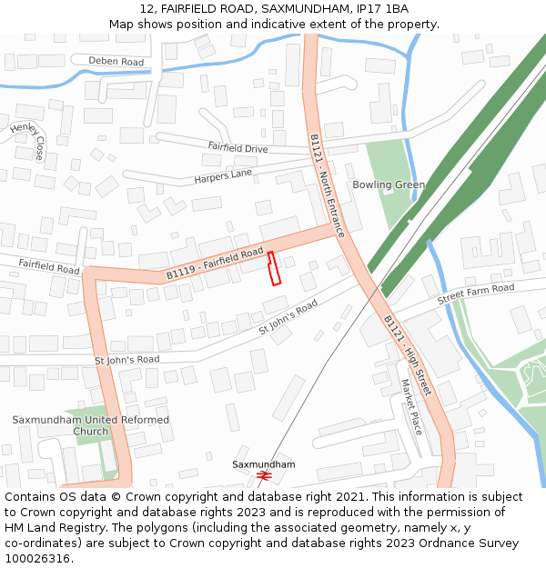 12, FAIRFIELD ROAD, SAXMUNDHAM, IP17 1BA: Location map and indicative extent of plot