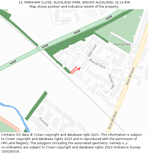 12, FARNHAM CLOSE, AUCKLAND PARK, BISHOP AUCKLAND, DL14 8YR: Location map and indicative extent of plot
