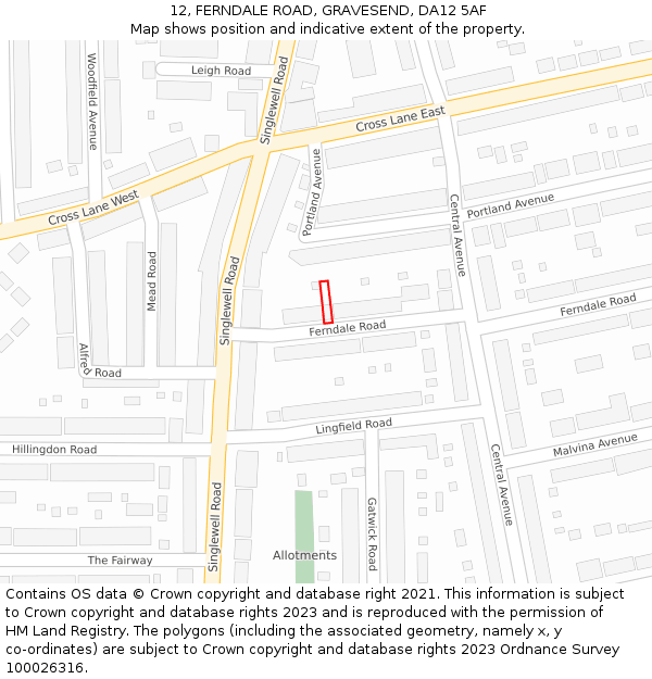 12, FERNDALE ROAD, GRAVESEND, DA12 5AF: Location map and indicative extent of plot