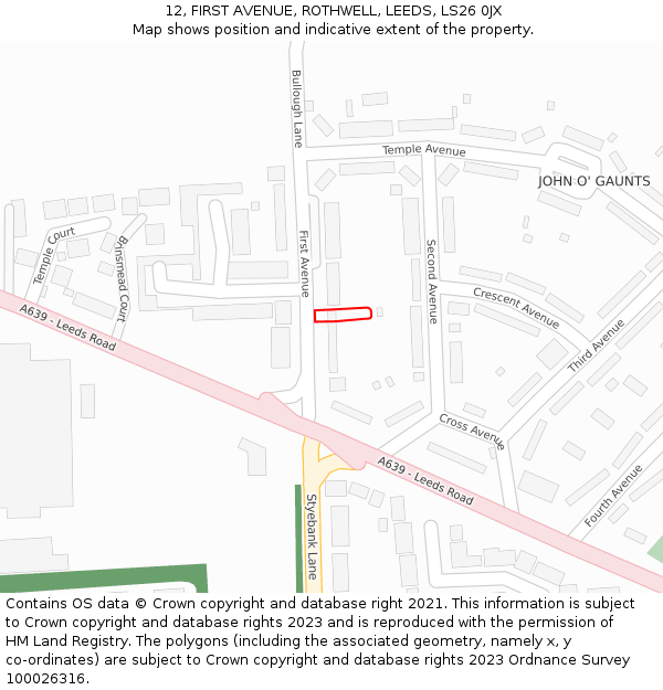 12, FIRST AVENUE, ROTHWELL, LEEDS, LS26 0JX: Location map and indicative extent of plot