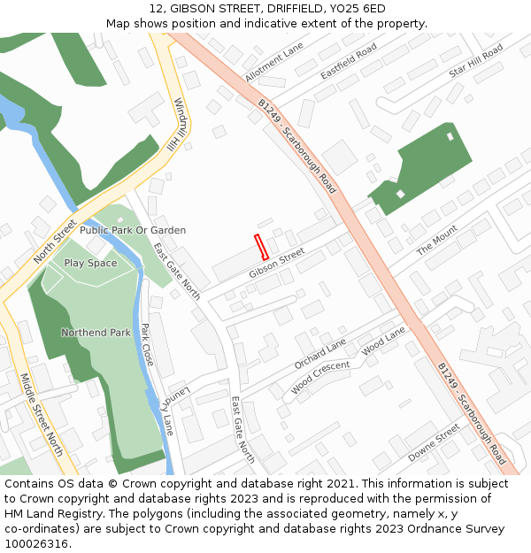 12, GIBSON STREET, DRIFFIELD, YO25 6ED: Location map and indicative extent of plot