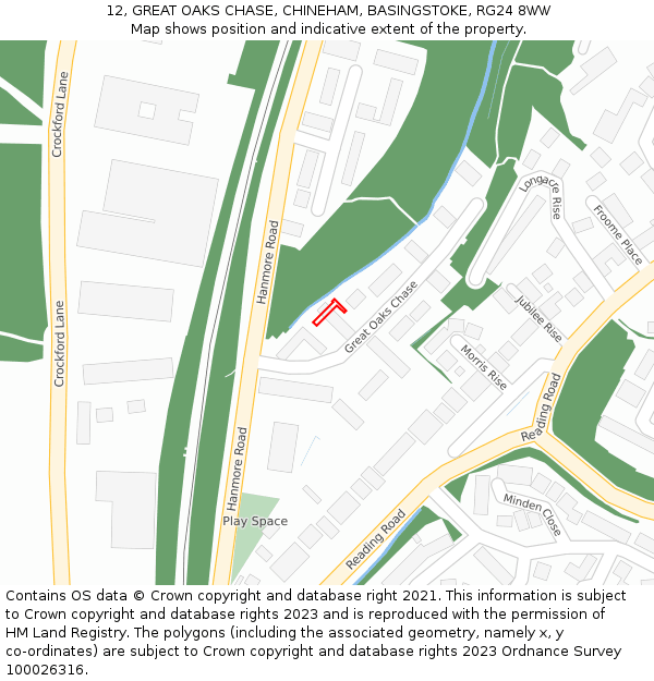 12, GREAT OAKS CHASE, CHINEHAM, BASINGSTOKE, RG24 8WW: Location map and indicative extent of plot