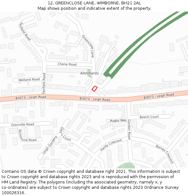 12, GREENCLOSE LANE, WIMBORNE, BH21 2AL: Location map and indicative extent of plot