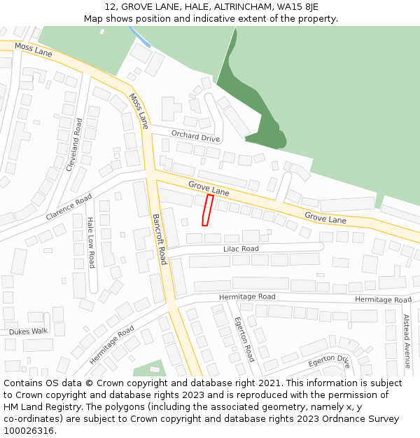 12, GROVE LANE, HALE, ALTRINCHAM, WA15 8JE: Location map and indicative extent of plot