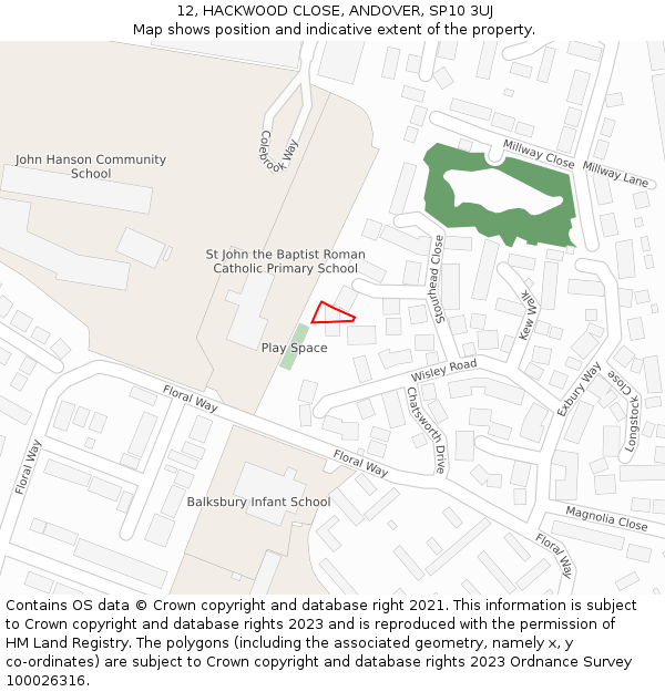12, HACKWOOD CLOSE, ANDOVER, SP10 3UJ: Location map and indicative extent of plot