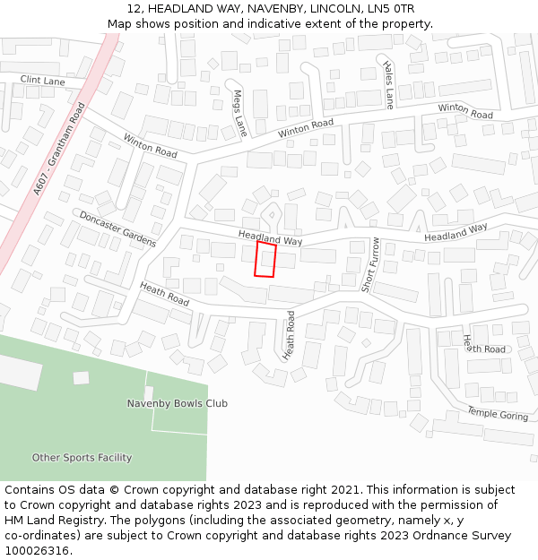 12, HEADLAND WAY, NAVENBY, LINCOLN, LN5 0TR: Location map and indicative extent of plot