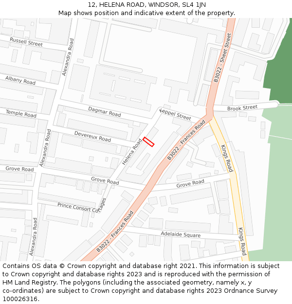 12, HELENA ROAD, WINDSOR, SL4 1JN: Location map and indicative extent of plot