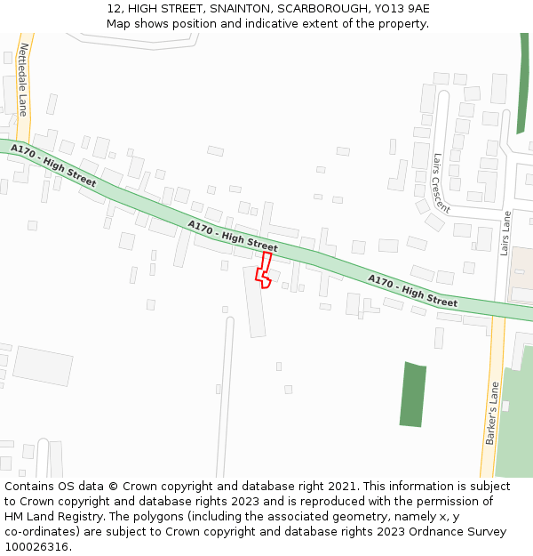 12, HIGH STREET, SNAINTON, SCARBOROUGH, YO13 9AE: Location map and indicative extent of plot