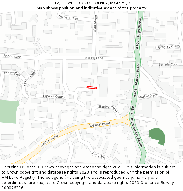 12, HIPWELL COURT, OLNEY, MK46 5QB: Location map and indicative extent of plot