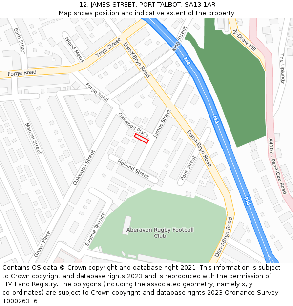 12, JAMES STREET, PORT TALBOT, SA13 1AR: Location map and indicative extent of plot
