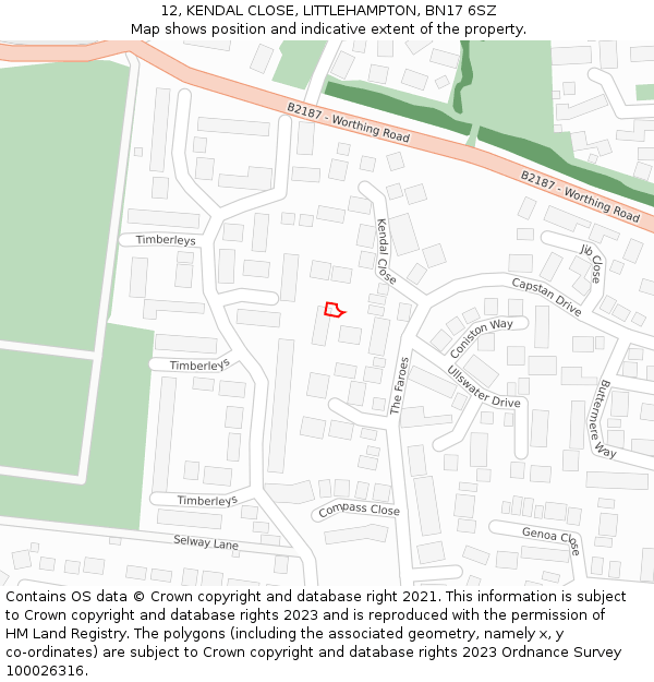 12, KENDAL CLOSE, LITTLEHAMPTON, BN17 6SZ: Location map and indicative extent of plot
