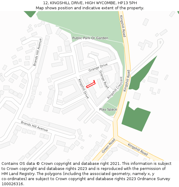 12, KINGSHILL DRIVE, HIGH WYCOMBE, HP13 5PH: Location map and indicative extent of plot
