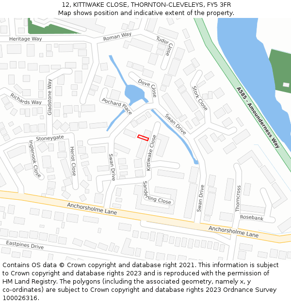 12, KITTIWAKE CLOSE, THORNTON-CLEVELEYS, FY5 3FR: Location map and indicative extent of plot