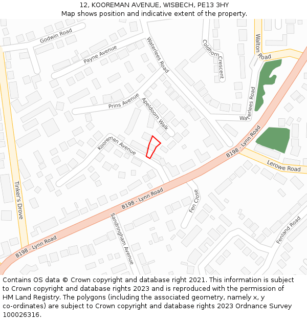12, KOOREMAN AVENUE, WISBECH, PE13 3HY: Location map and indicative extent of plot