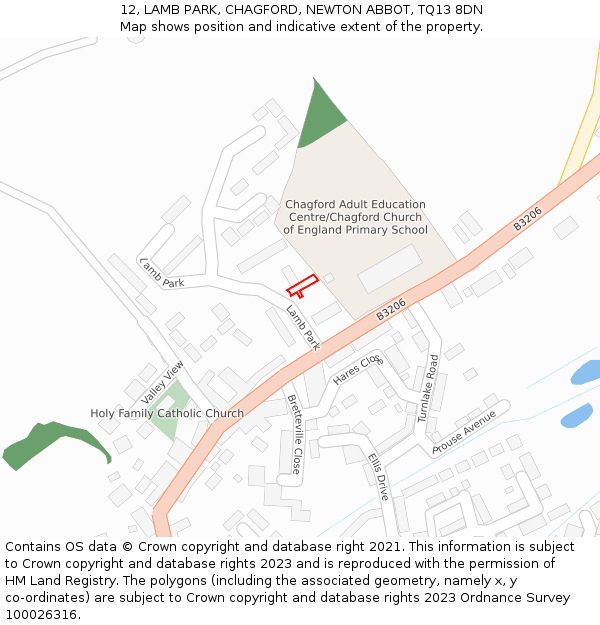 12, LAMB PARK, CHAGFORD, NEWTON ABBOT, TQ13 8DN: Location map and indicative extent of plot