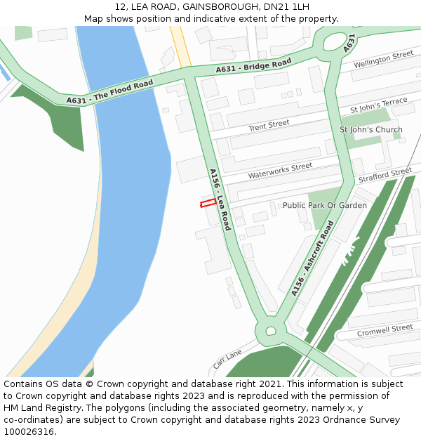 12, LEA ROAD, GAINSBOROUGH, DN21 1LH: Location map and indicative extent of plot