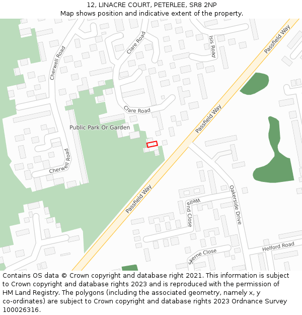 12, LINACRE COURT, PETERLEE, SR8 2NP: Location map and indicative extent of plot