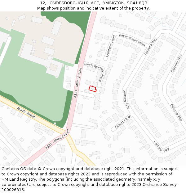 12, LONDESBOROUGH PLACE, LYMINGTON, SO41 8QB: Location map and indicative extent of plot