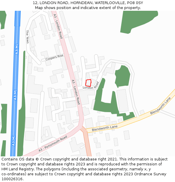 12, LONDON ROAD, HORNDEAN, WATERLOOVILLE, PO8 0SY: Location map and indicative extent of plot