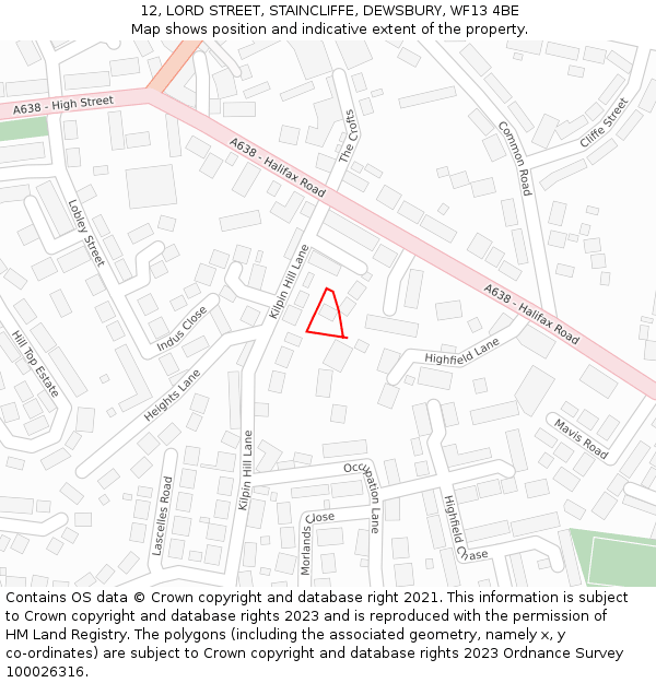 12, LORD STREET, STAINCLIFFE, DEWSBURY, WF13 4BE: Location map and indicative extent of plot