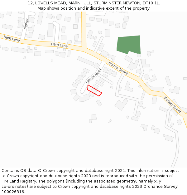 12, LOVELLS MEAD, MARNHULL, STURMINSTER NEWTON, DT10 1JL: Location map and indicative extent of plot
