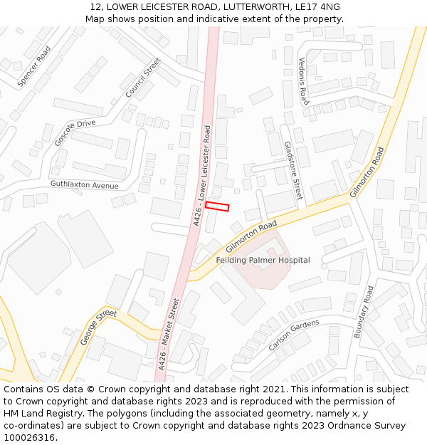 12, LOWER LEICESTER ROAD, LUTTERWORTH, LE17 4NG: Location map and indicative extent of plot