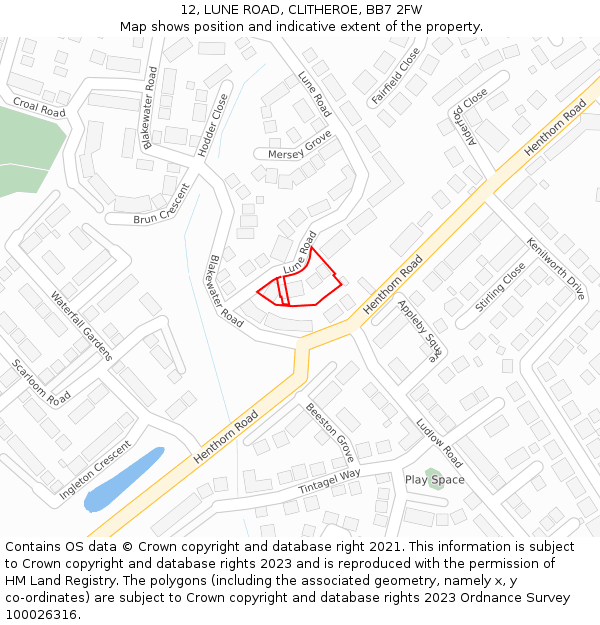 12, LUNE ROAD, CLITHEROE, BB7 2FW: Location map and indicative extent of plot
