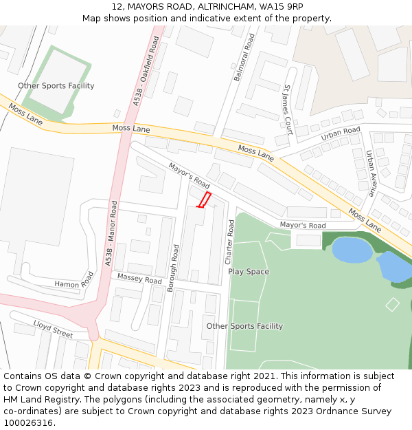 12, MAYORS ROAD, ALTRINCHAM, WA15 9RP: Location map and indicative extent of plot