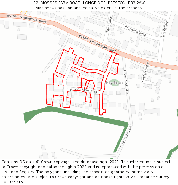 12, MOSSES FARM ROAD, LONGRIDGE, PRESTON, PR3 2AW: Location map and indicative extent of plot