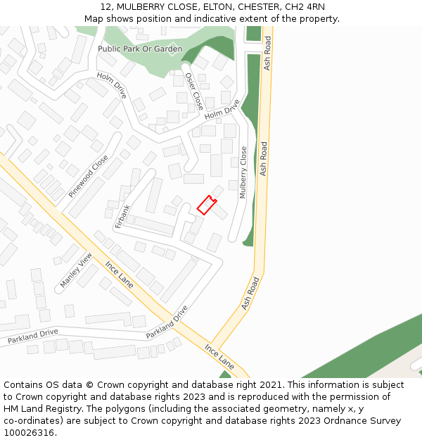 12, MULBERRY CLOSE, ELTON, CHESTER, CH2 4RN: Location map and indicative extent of plot