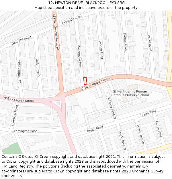 12, NEWTON DRIVE, BLACKPOOL, FY3 8BS: Location map and indicative extent of plot