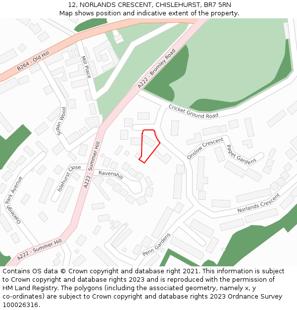 12, NORLANDS CRESCENT, CHISLEHURST, BR7 5RN: Location map and indicative extent of plot