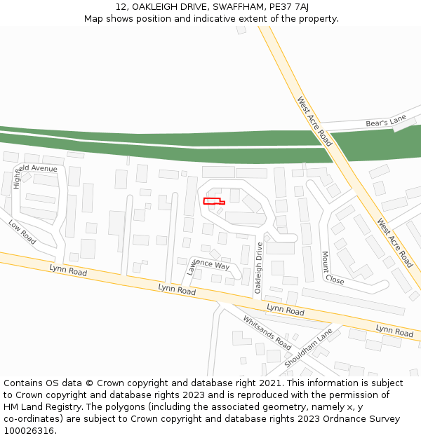 12, OAKLEIGH DRIVE, SWAFFHAM, PE37 7AJ: Location map and indicative extent of plot