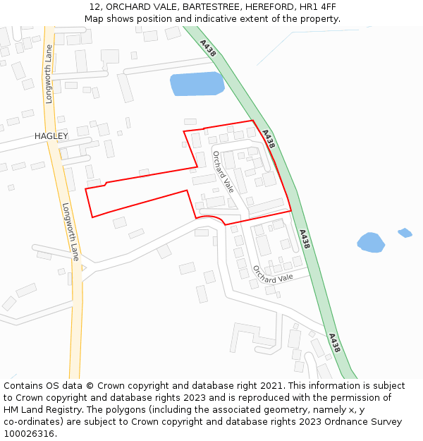12, ORCHARD VALE, BARTESTREE, HEREFORD, HR1 4FF: Location map and indicative extent of plot