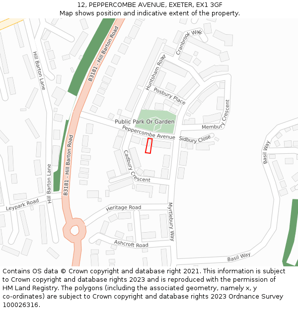 12, PEPPERCOMBE AVENUE, EXETER, EX1 3GF: Location map and indicative extent of plot