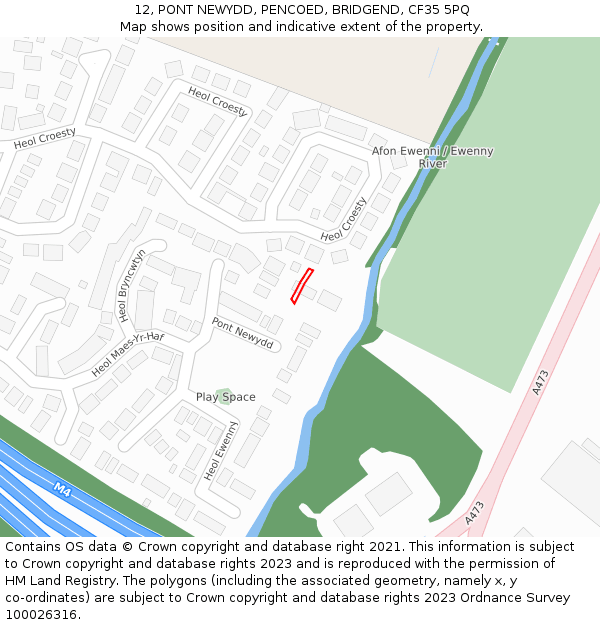 12, PONT NEWYDD, PENCOED, BRIDGEND, CF35 5PQ: Location map and indicative extent of plot
