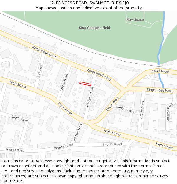 12, PRINCESS ROAD, SWANAGE, BH19 1JQ: Location map and indicative extent of plot