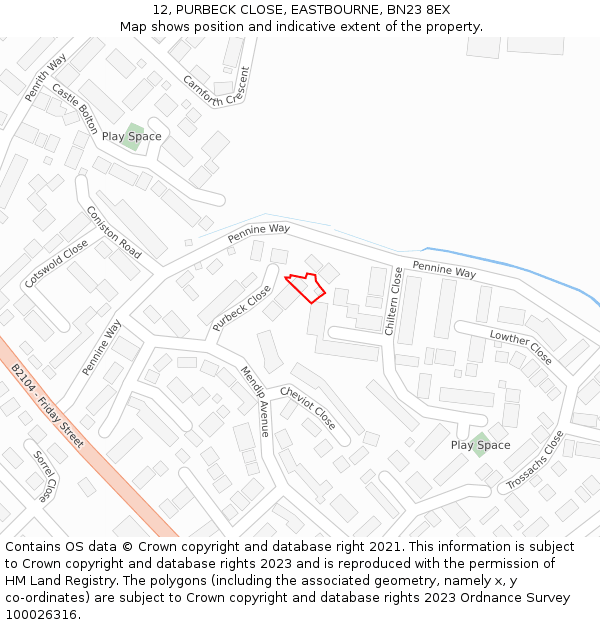 12, PURBECK CLOSE, EASTBOURNE, BN23 8EX: Location map and indicative extent of plot