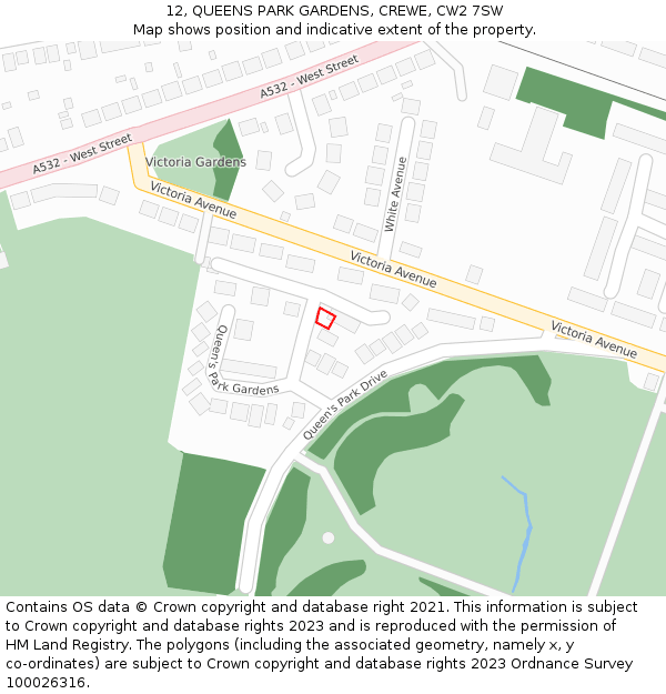 12, QUEENS PARK GARDENS, CREWE, CW2 7SW: Location map and indicative extent of plot