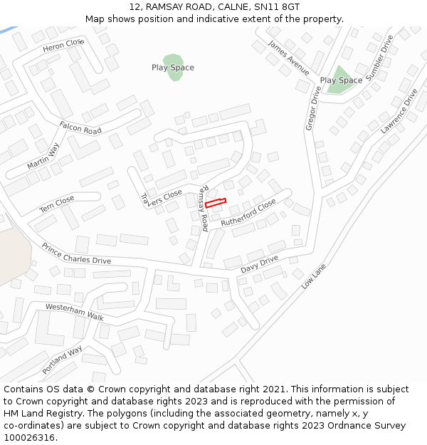 12, RAMSAY ROAD, CALNE, SN11 8GT: Location map and indicative extent of plot