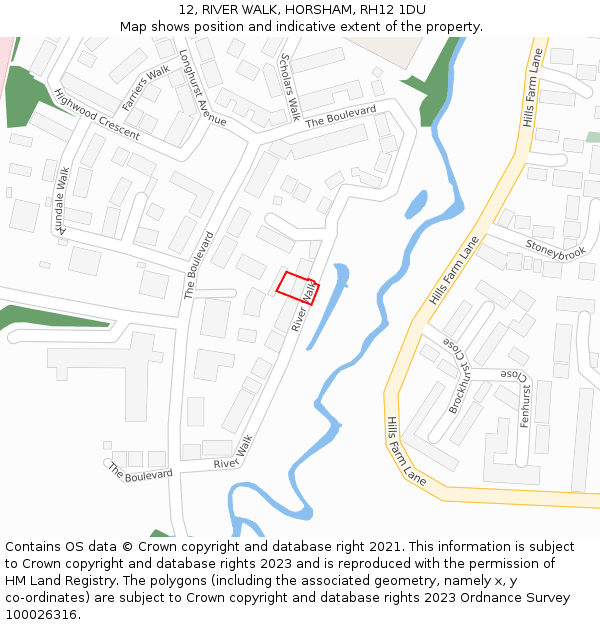 12, RIVER WALK, HORSHAM, RH12 1DU: Location map and indicative extent of plot