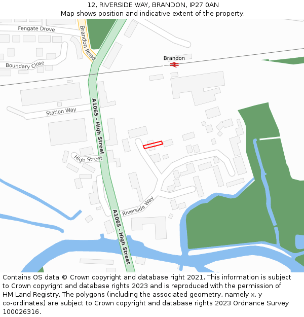 12, RIVERSIDE WAY, BRANDON, IP27 0AN: Location map and indicative extent of plot