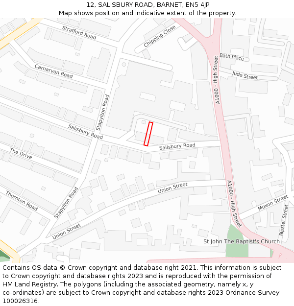 12, SALISBURY ROAD, BARNET, EN5 4JP: Location map and indicative extent of plot