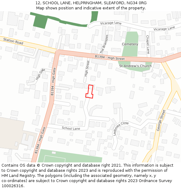 12, SCHOOL LANE, HELPRINGHAM, SLEAFORD, NG34 0RG: Location map and indicative extent of plot