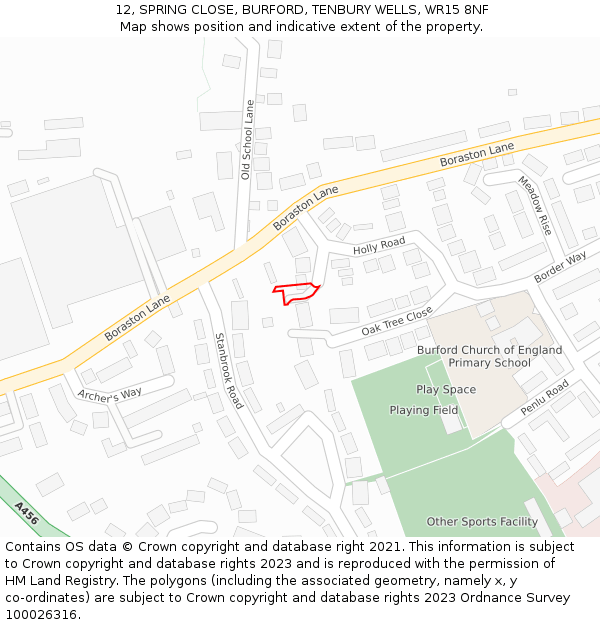 12, SPRING CLOSE, BURFORD, TENBURY WELLS, WR15 8NF: Location map and indicative extent of plot