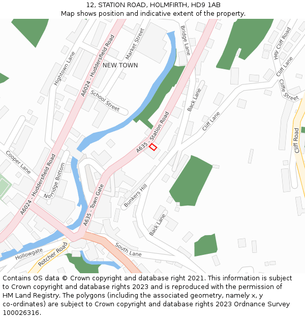 12, STATION ROAD, HOLMFIRTH, HD9 1AB: Location map and indicative extent of plot