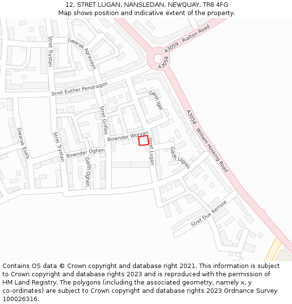 12, STRET LUGAN, NANSLEDAN, NEWQUAY, TR8 4FG: Location map and indicative extent of plot